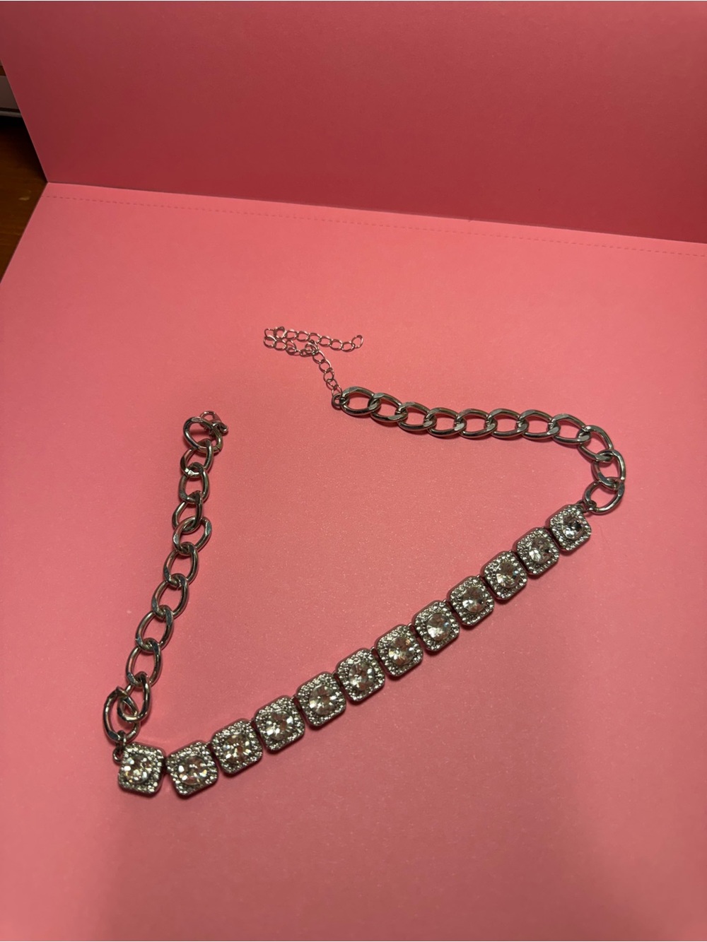 Rhinestone Link Choker Necklace - Silver